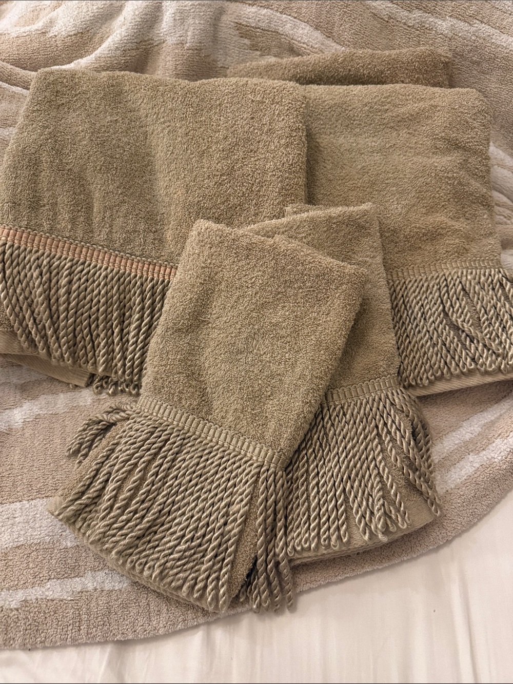 Fringed Bath Towel Set - Taupe
